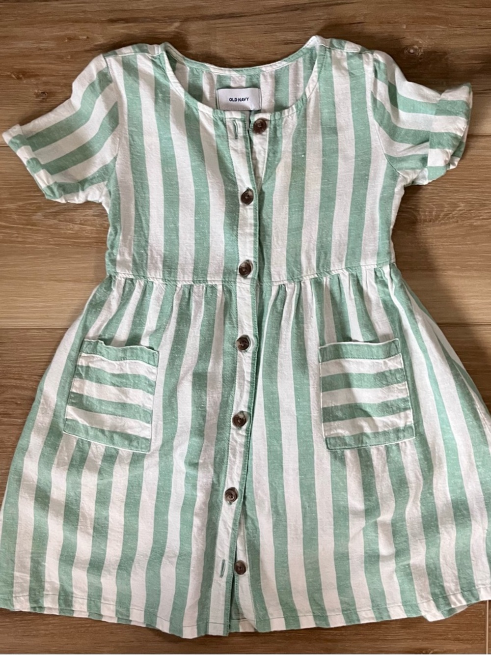 Old Navy Mint Green & White Striped Button-Front Girls Dress